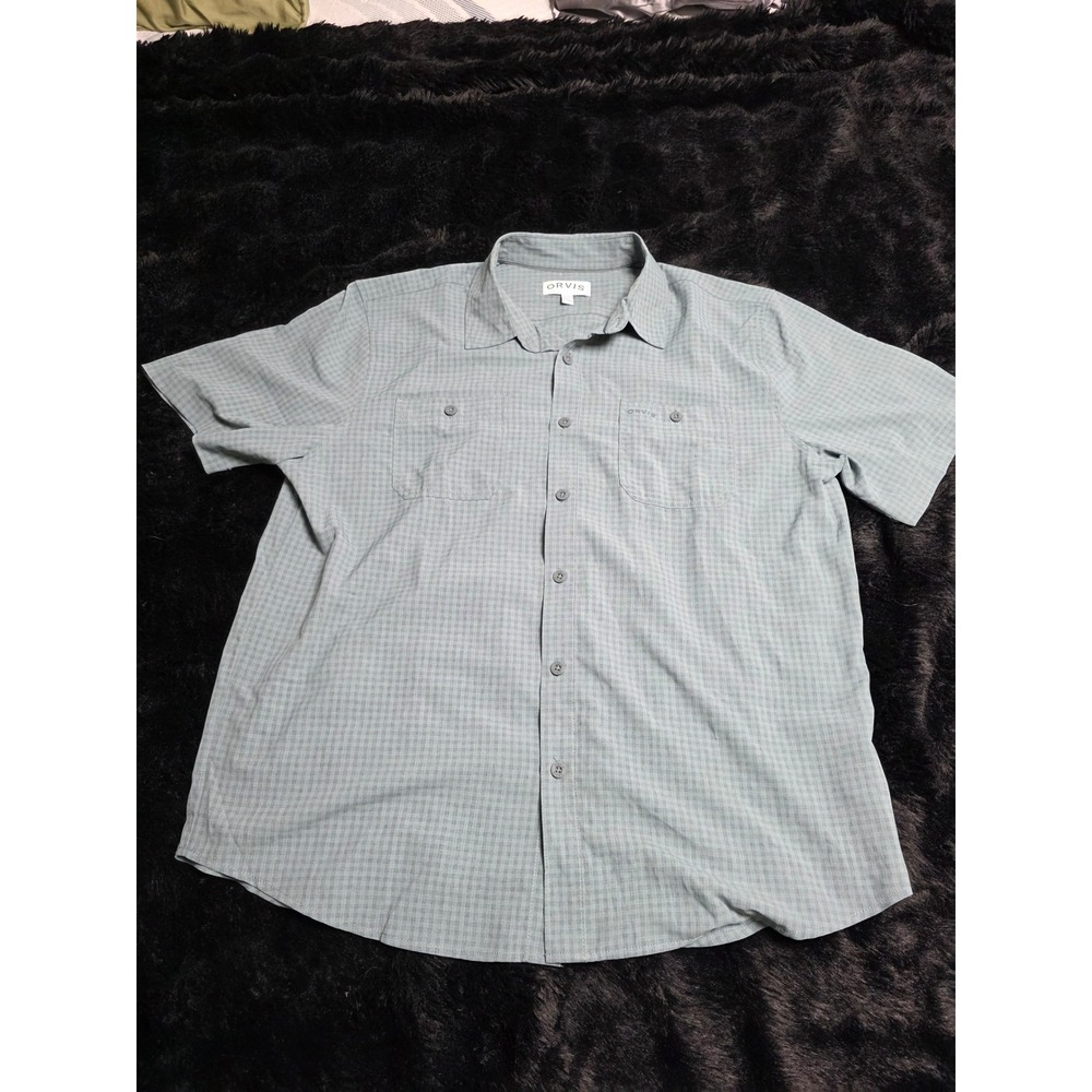 Orvis Classic Collection Mens XL Short Sleeve Button Down Shirt Sage Green Check